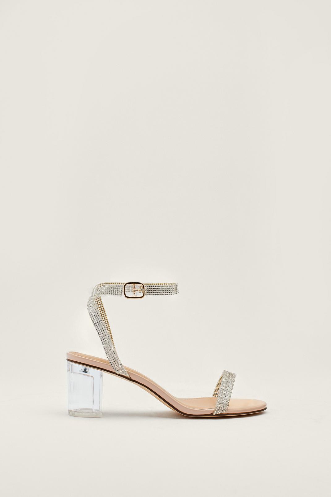 Nude Diamante Embellished Strappy Clear Heels image number 1