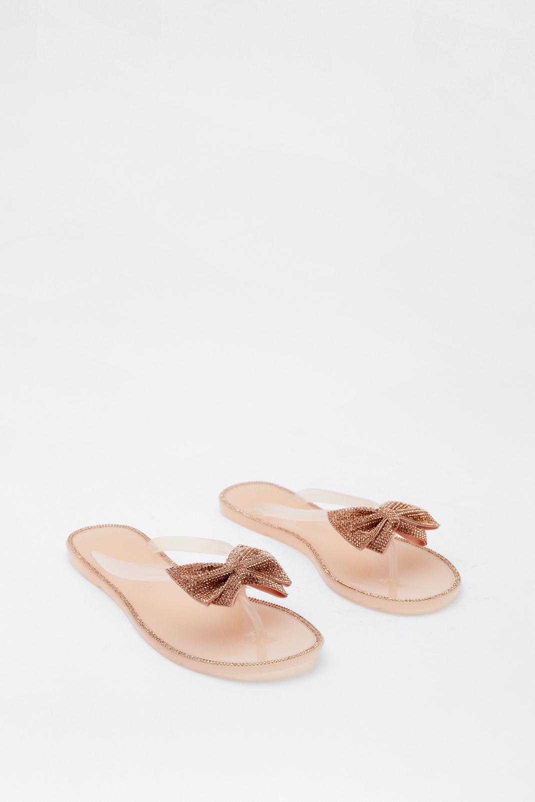 Nude Diamante Bow Jelly Flip Flop image number 1