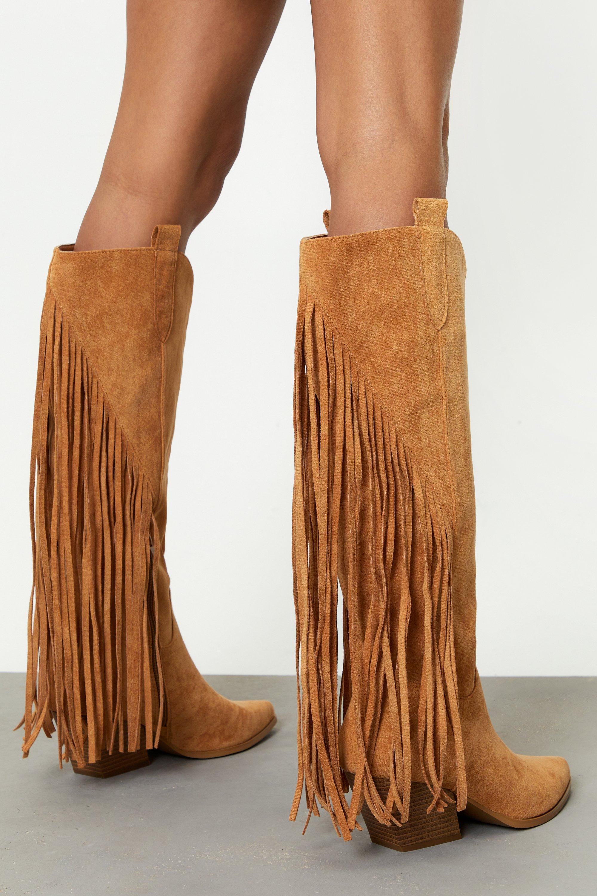 Suede cheap fringe boots