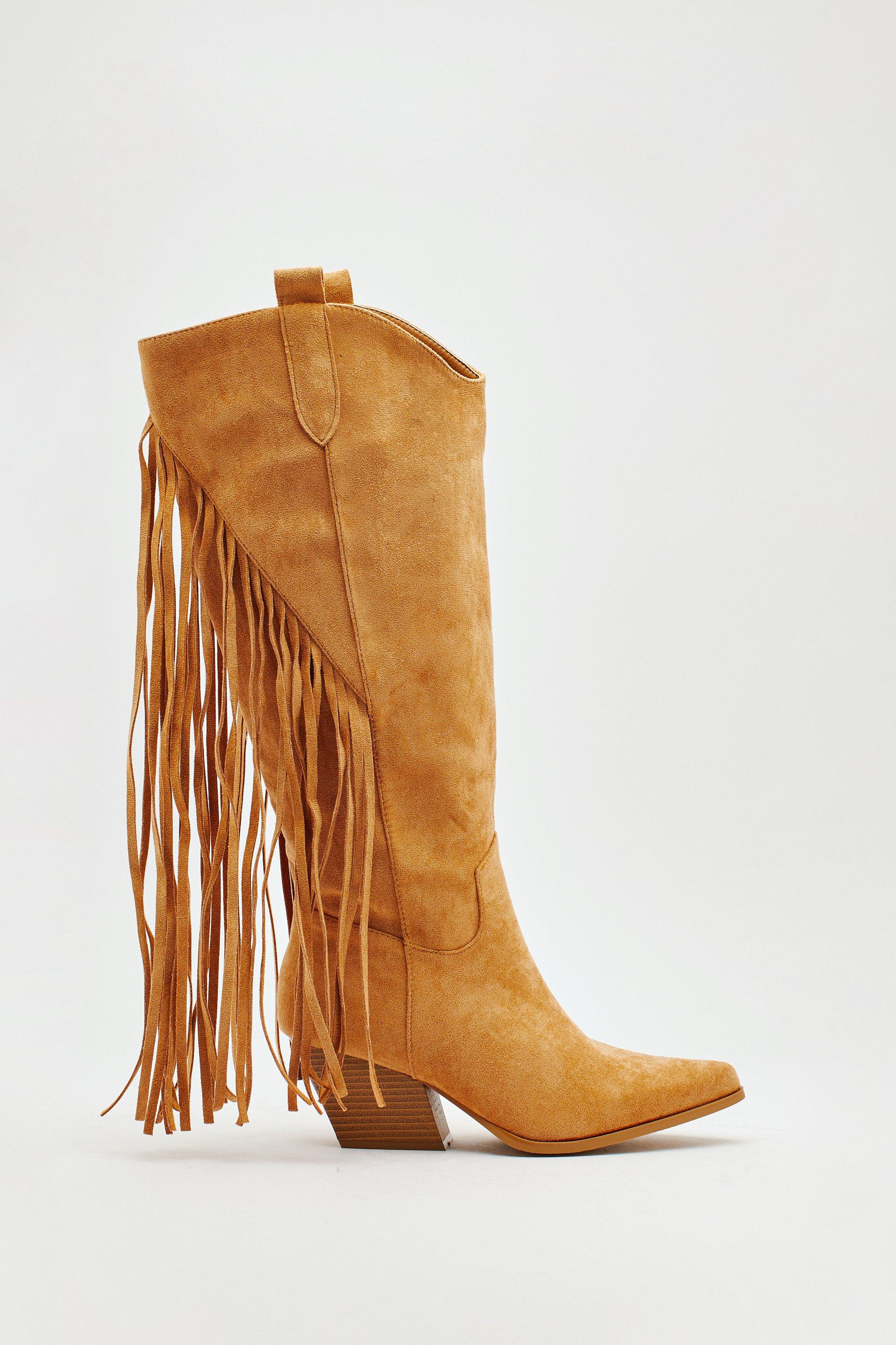 Faux suede 2025 fringe boots