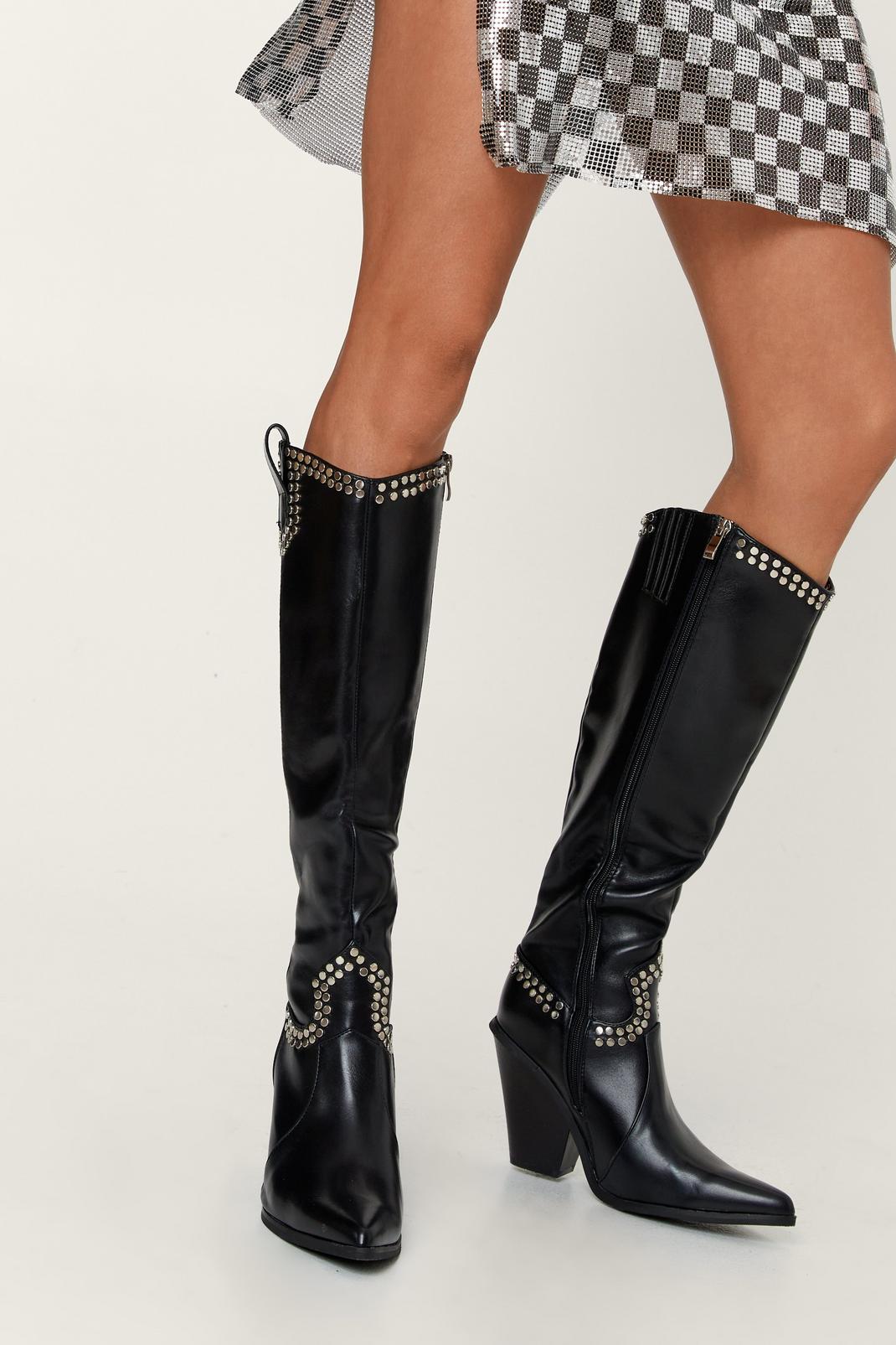 105 Faux Leather Studded Cowboy Boots image number 2