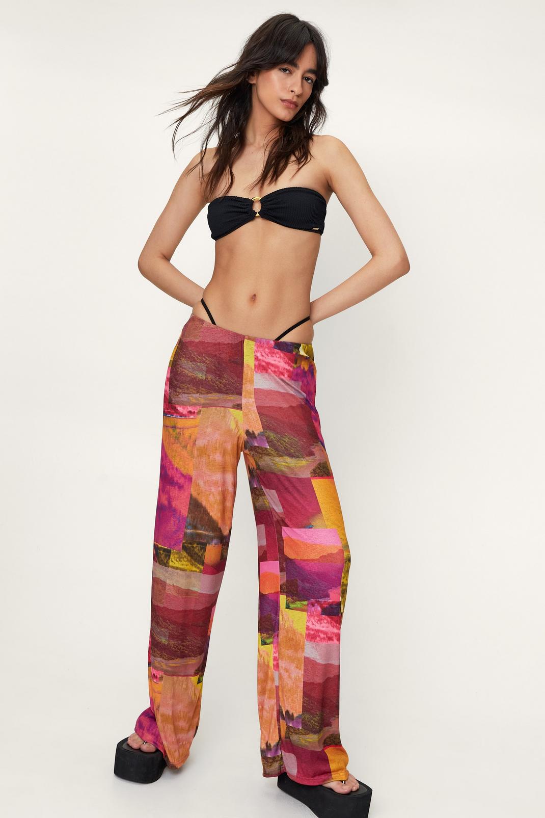 Abstract Landscape Crepe Mesh Wide Leg Trousers image number 1