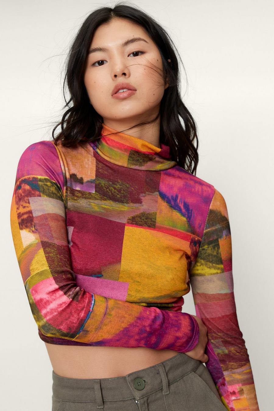 Abstract Landscape Print Mesh Top