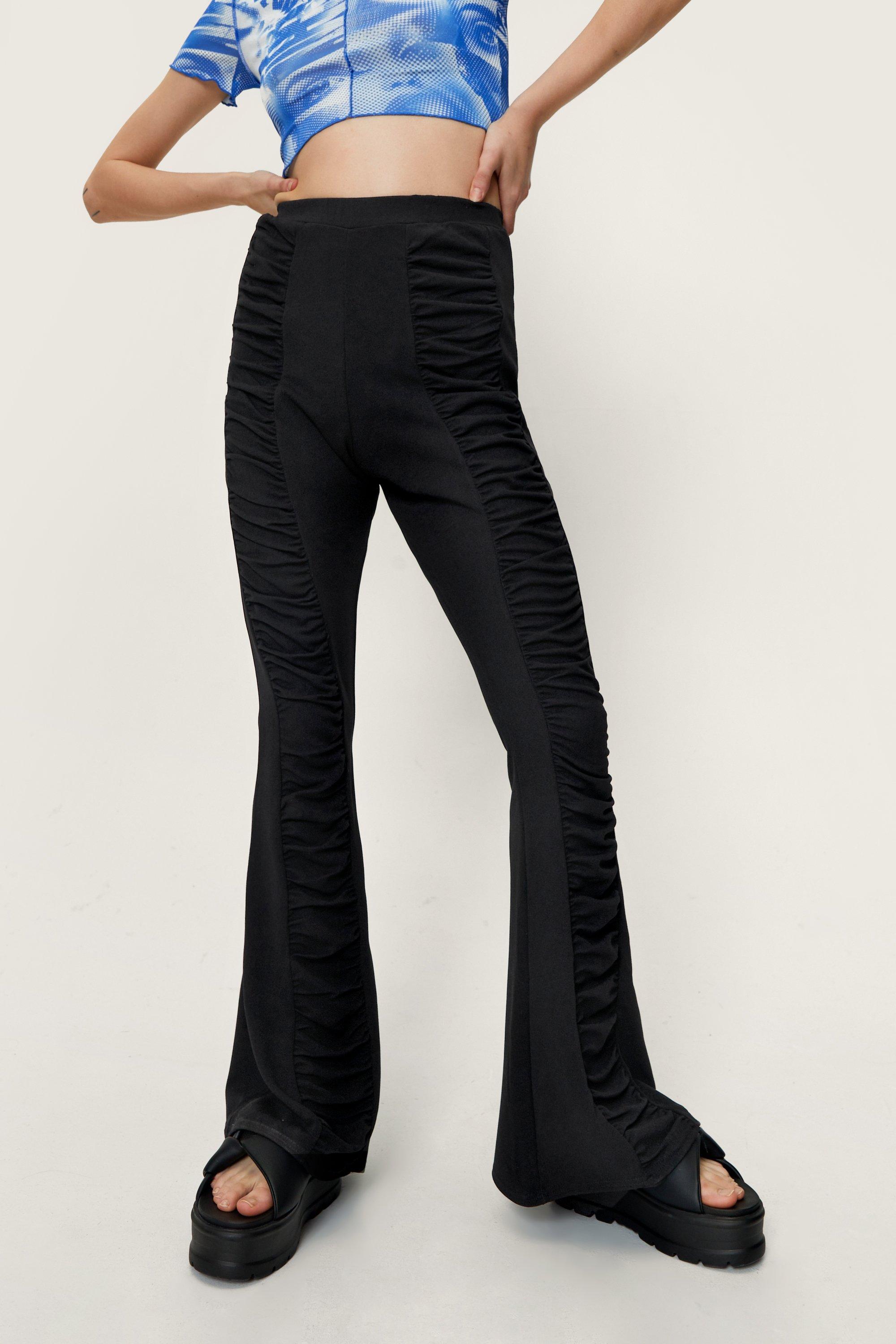 Ruched Front High Waisted Flared Trousers
