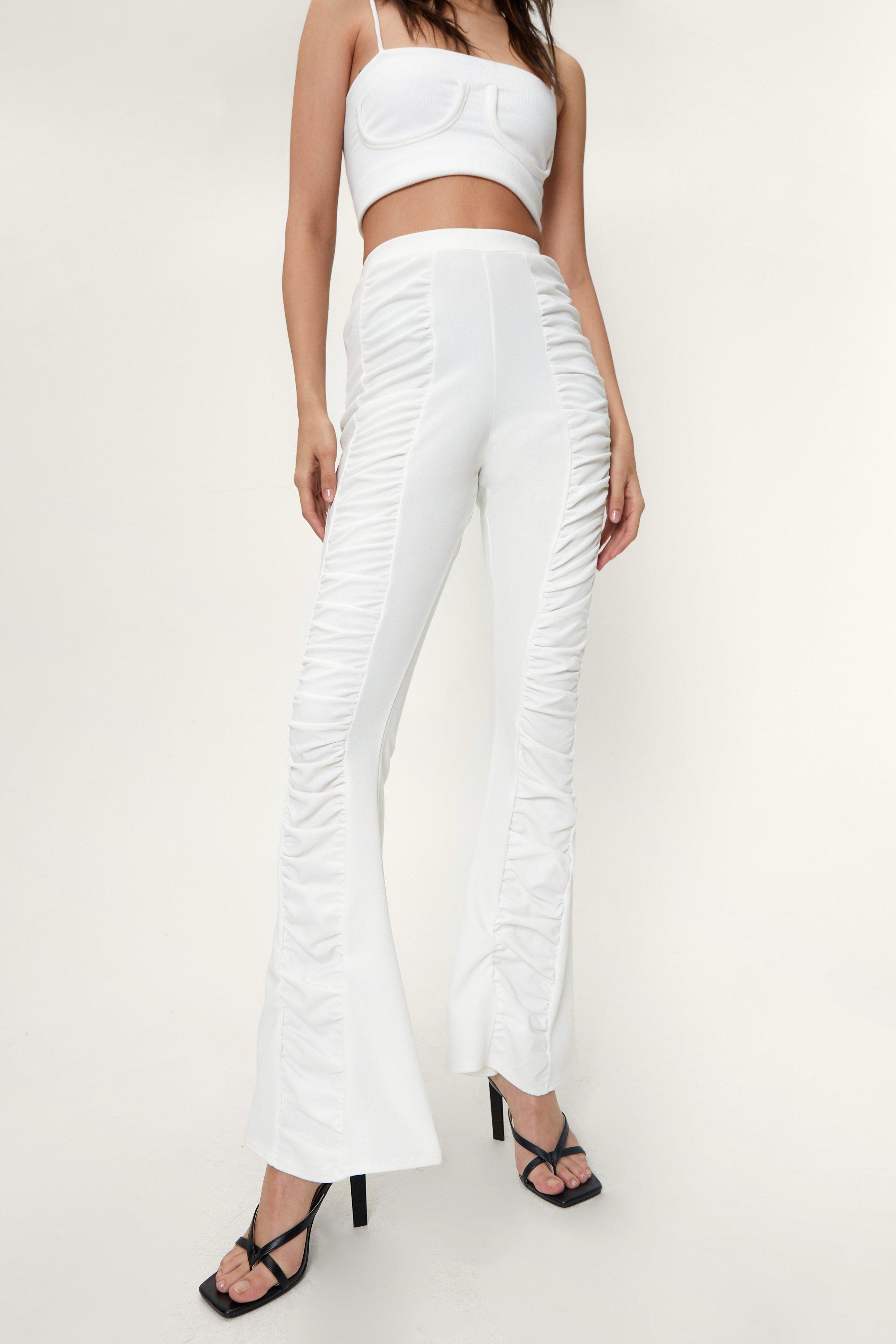 Ruched Front High Waisted Flared Pants