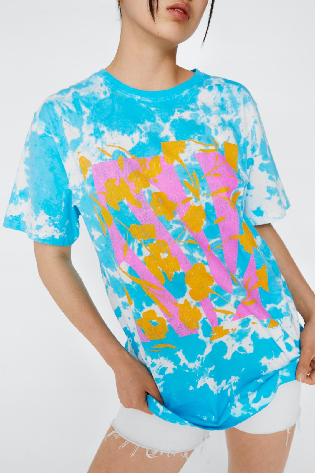 Teal Blossom Relaxed Tie-Dye T-Shirt image number 1