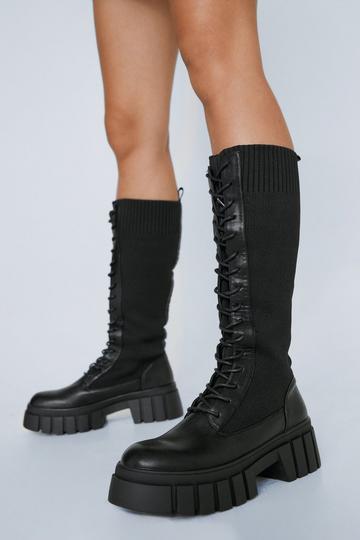 Knee High Stretchy Knit Sock Boots black
