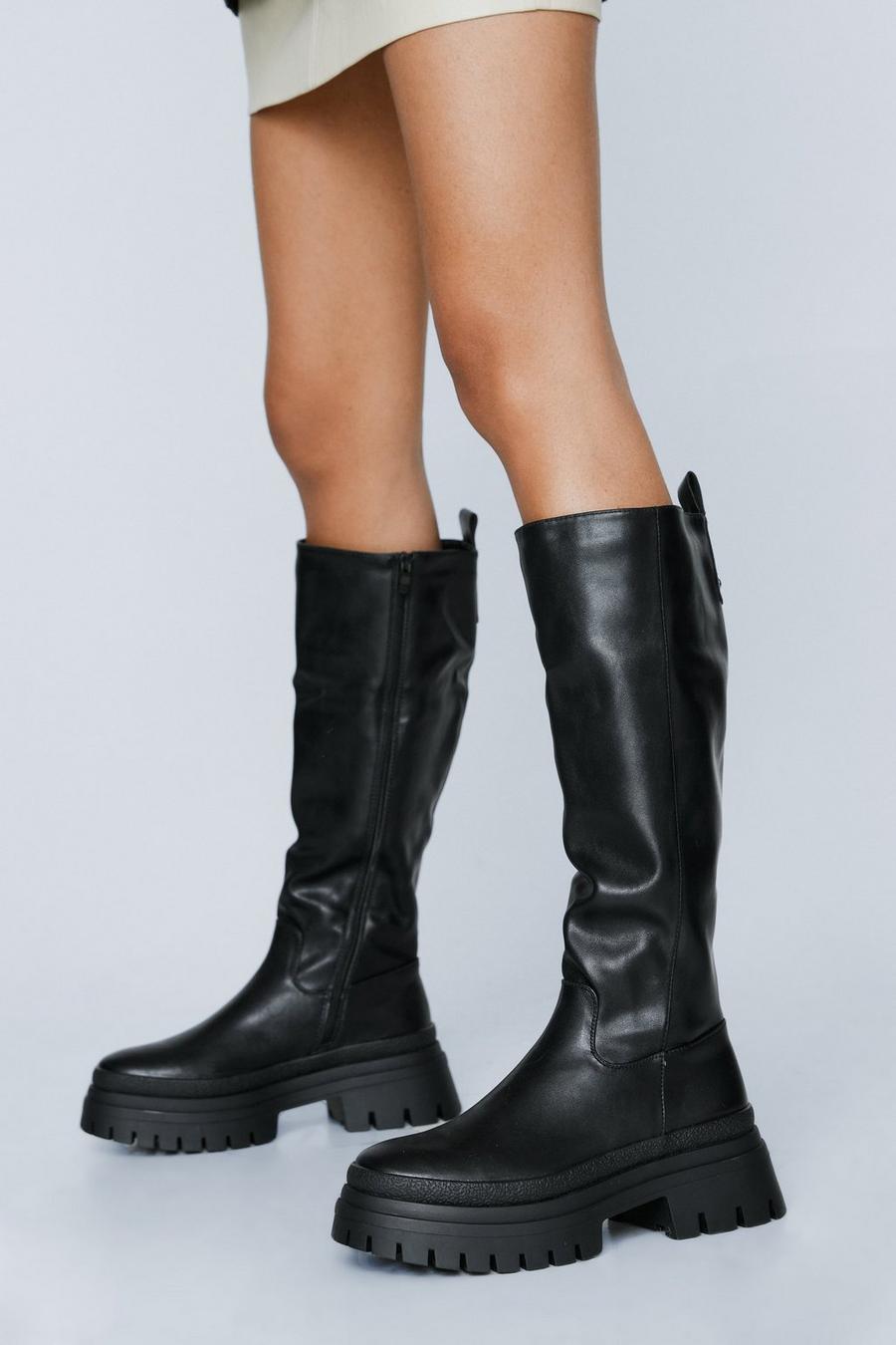 Faux Leather Knee High Boots 