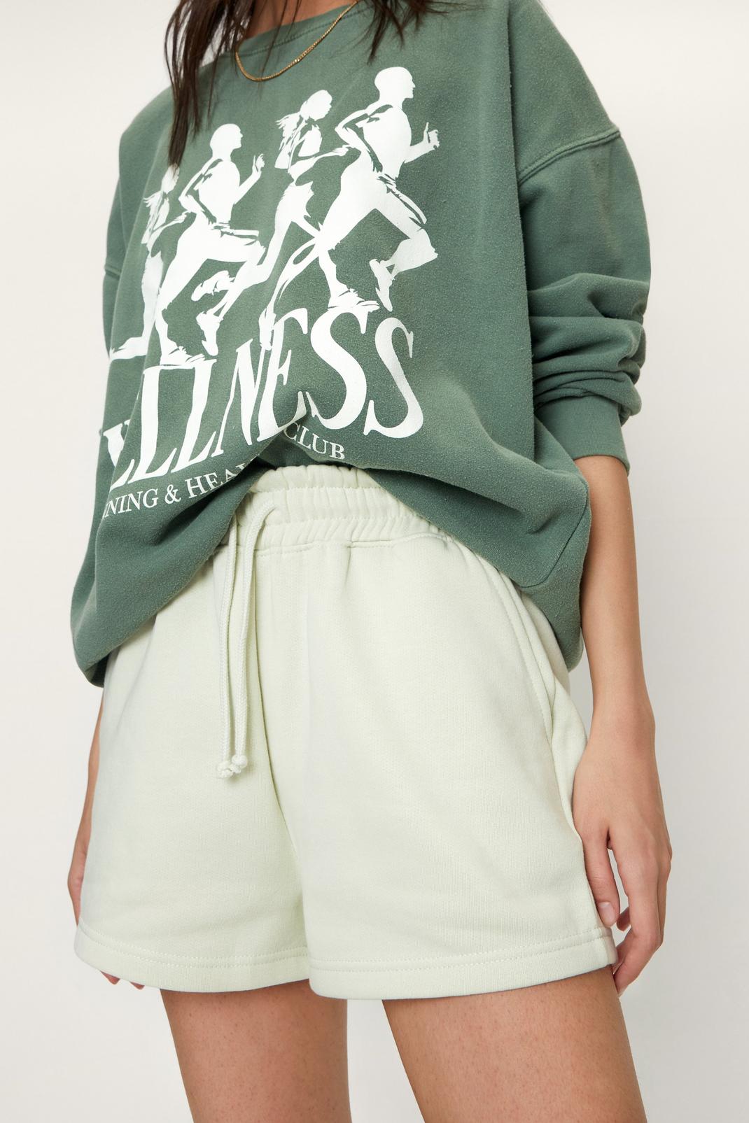 Green High Waisted Loose Fit Sweatshirt Shorts image number 1