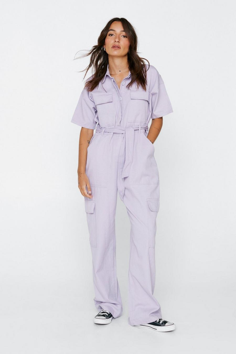 Petite Twill Belted Cargo Jumpsuit