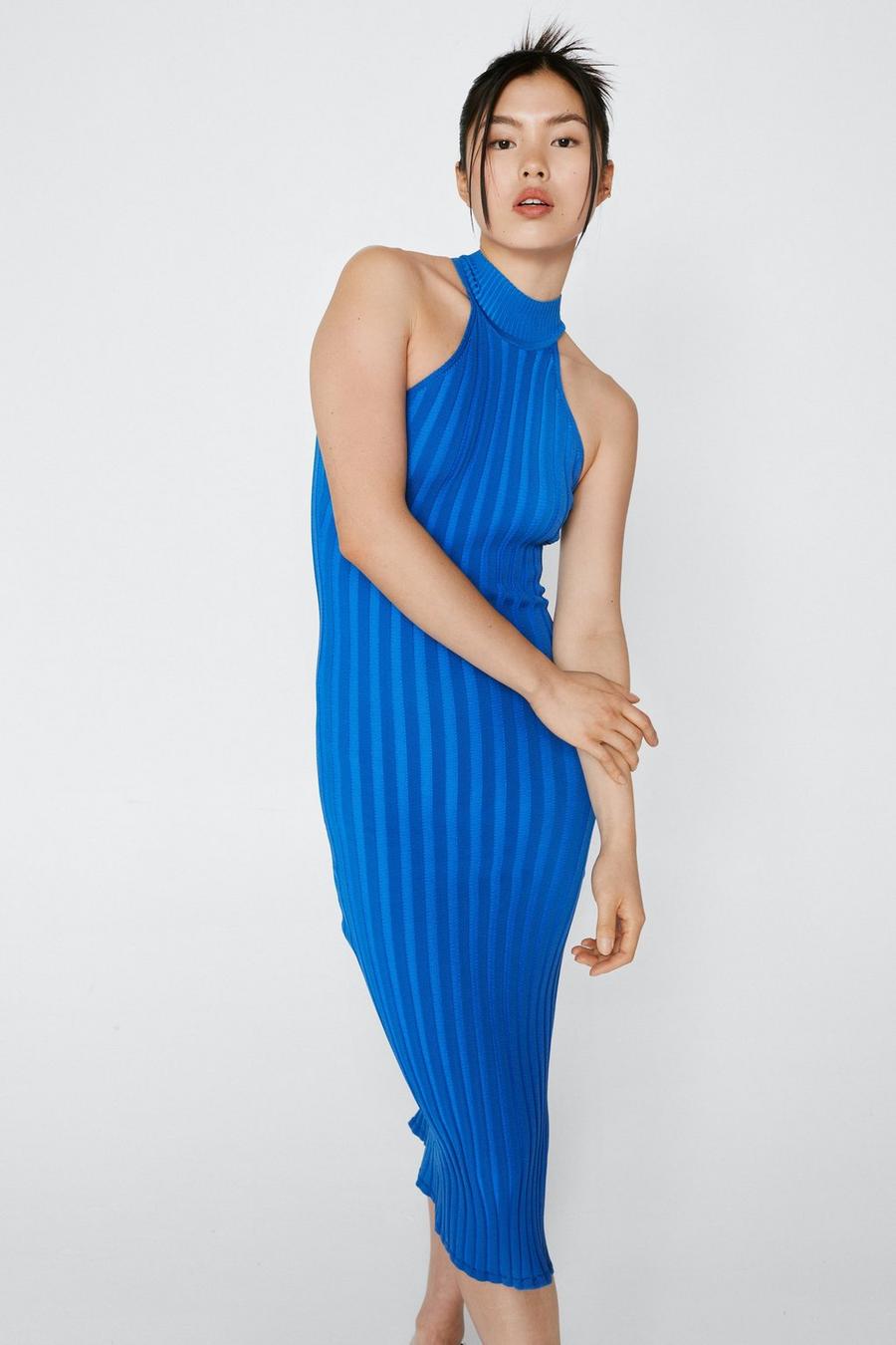 Ribbed Knitted Racer Midi Dress