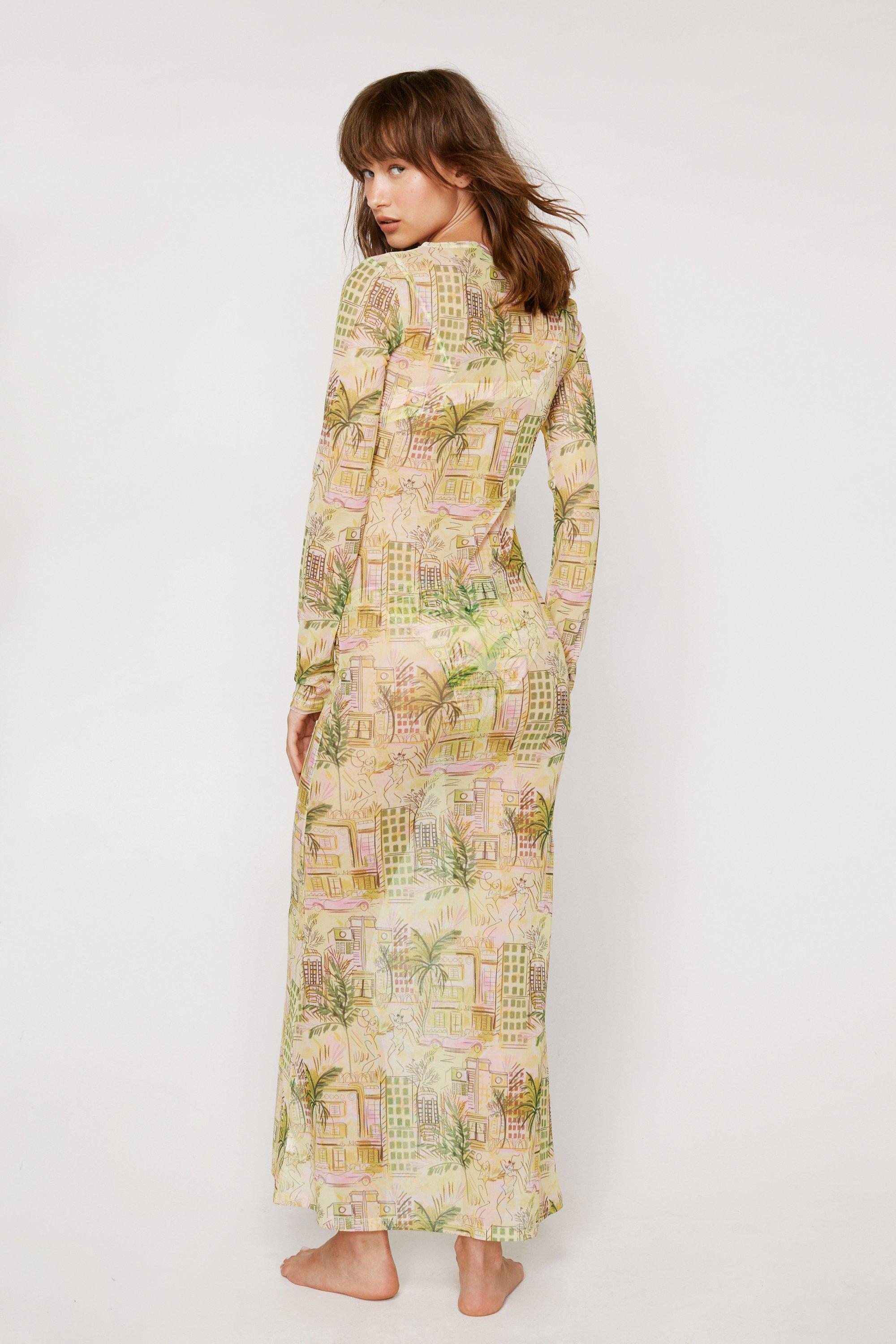 Printed Mesh Long Dress – ShopTeggyFrench