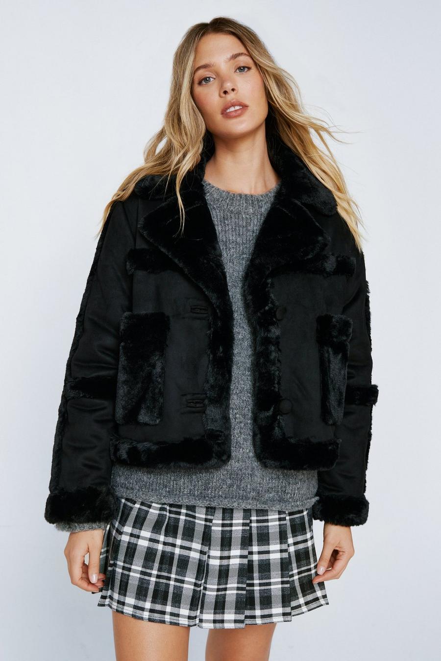 Faux Suede And Faux Fur Lined Crop Jacket