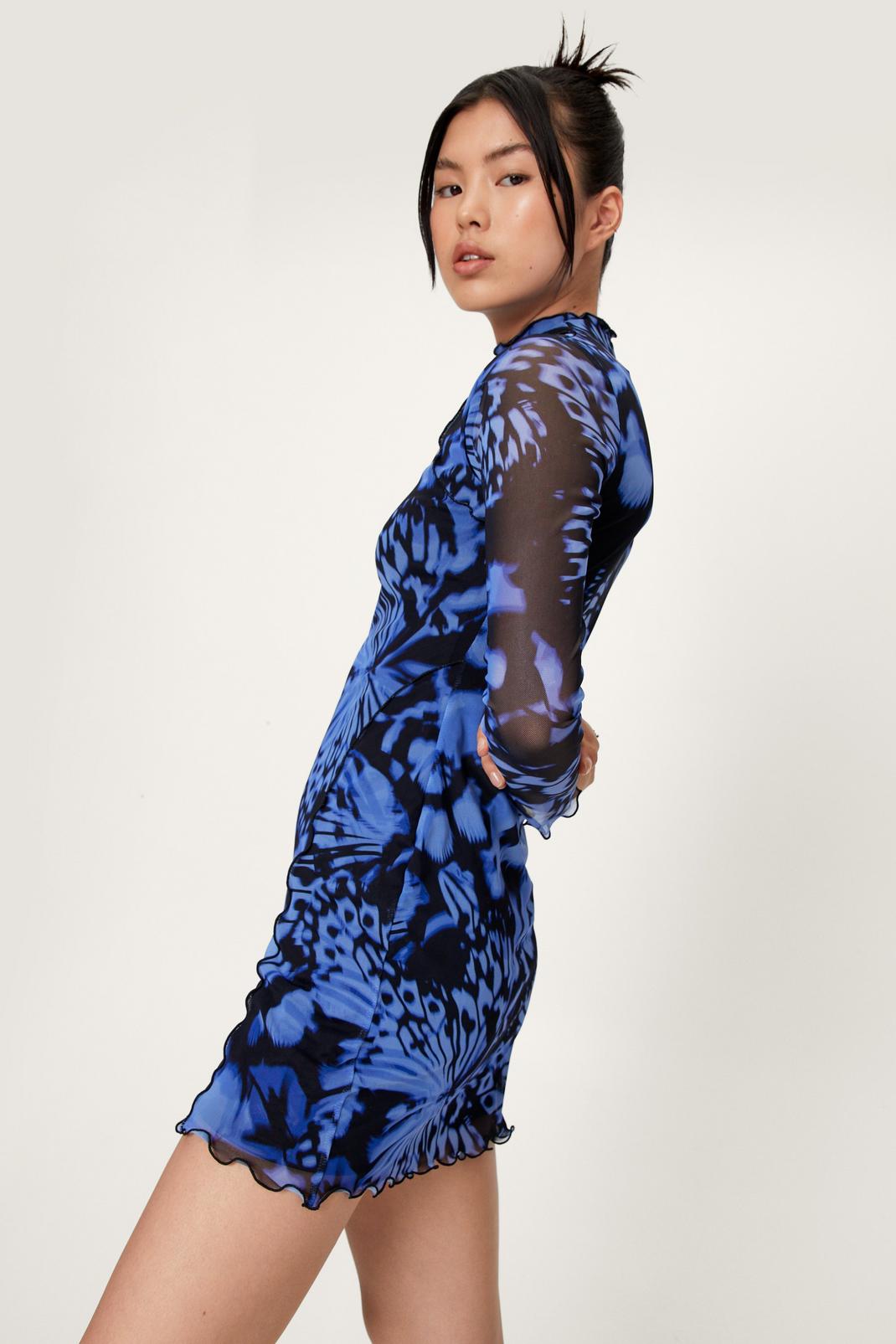 Mini-robe en maille imprimé papillon, Blue image number 1