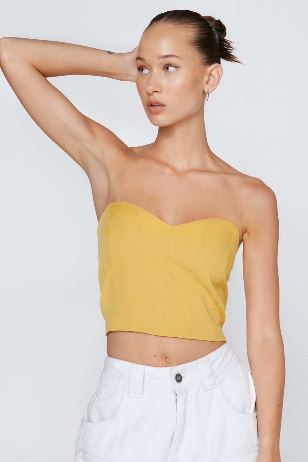 Yellow Strapless V Neck Corset Top image number 1