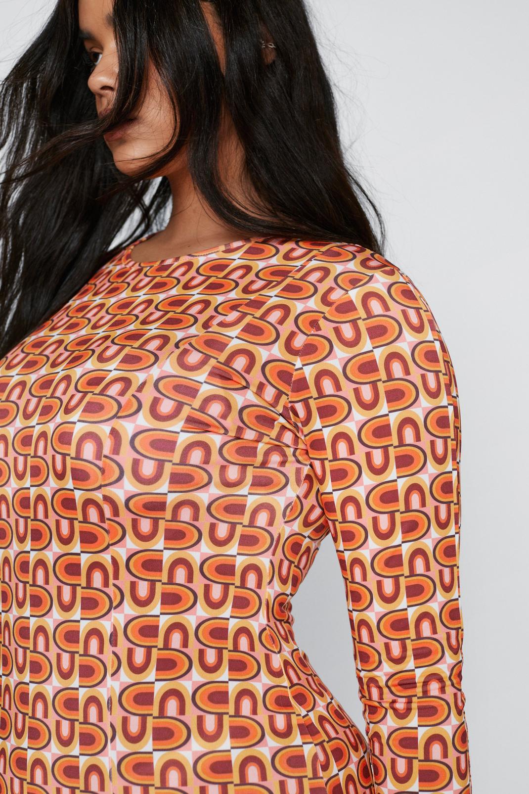 Orange Plus Size Printed Seam Detail Mini Dress image number 1