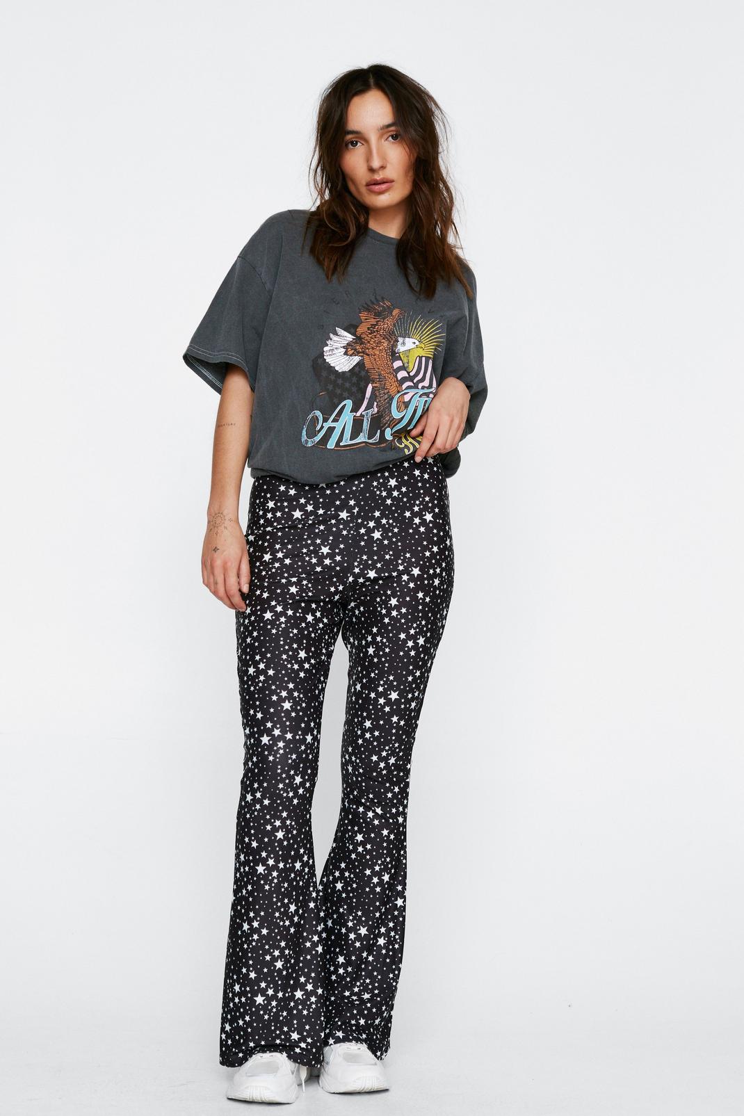 808 Petite Recycled Star Printed Flared Trousers image number 2