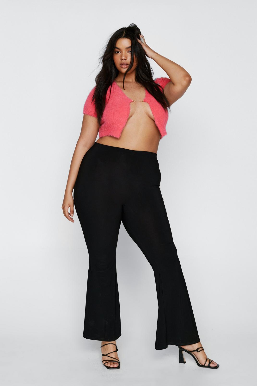 Black Plus Size High Waisted Flared Pants image number 1
