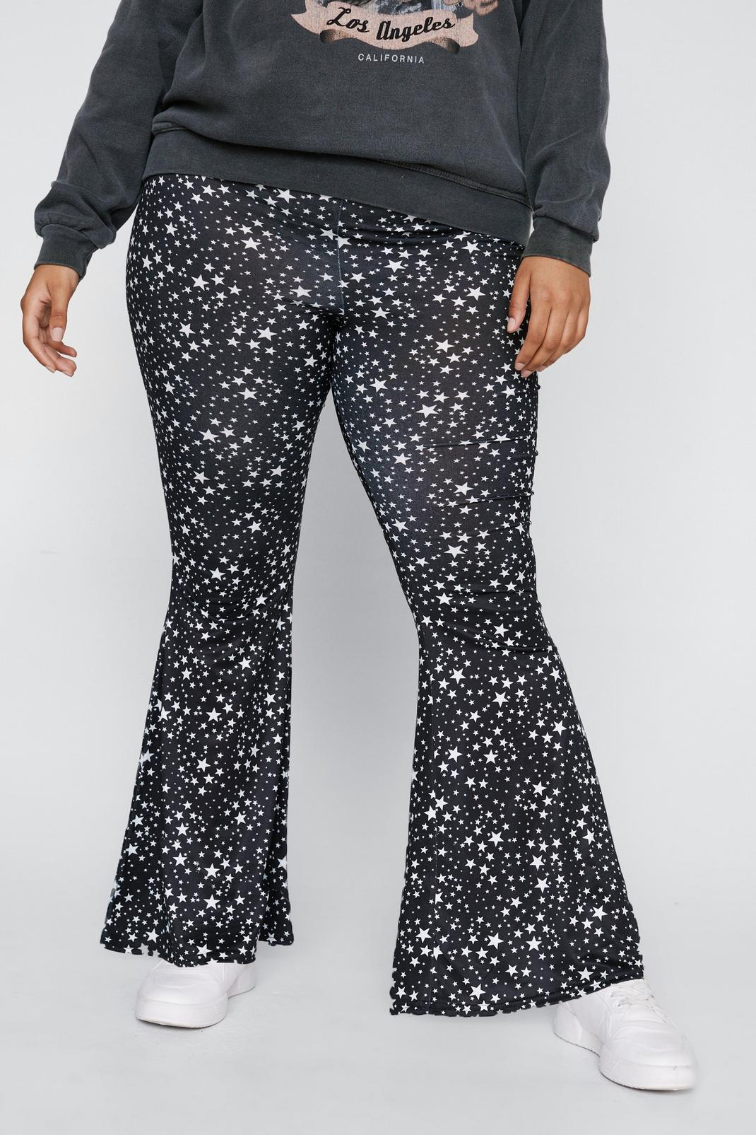 808 Plus Size Recycled Star Print Flared Pants image number 2