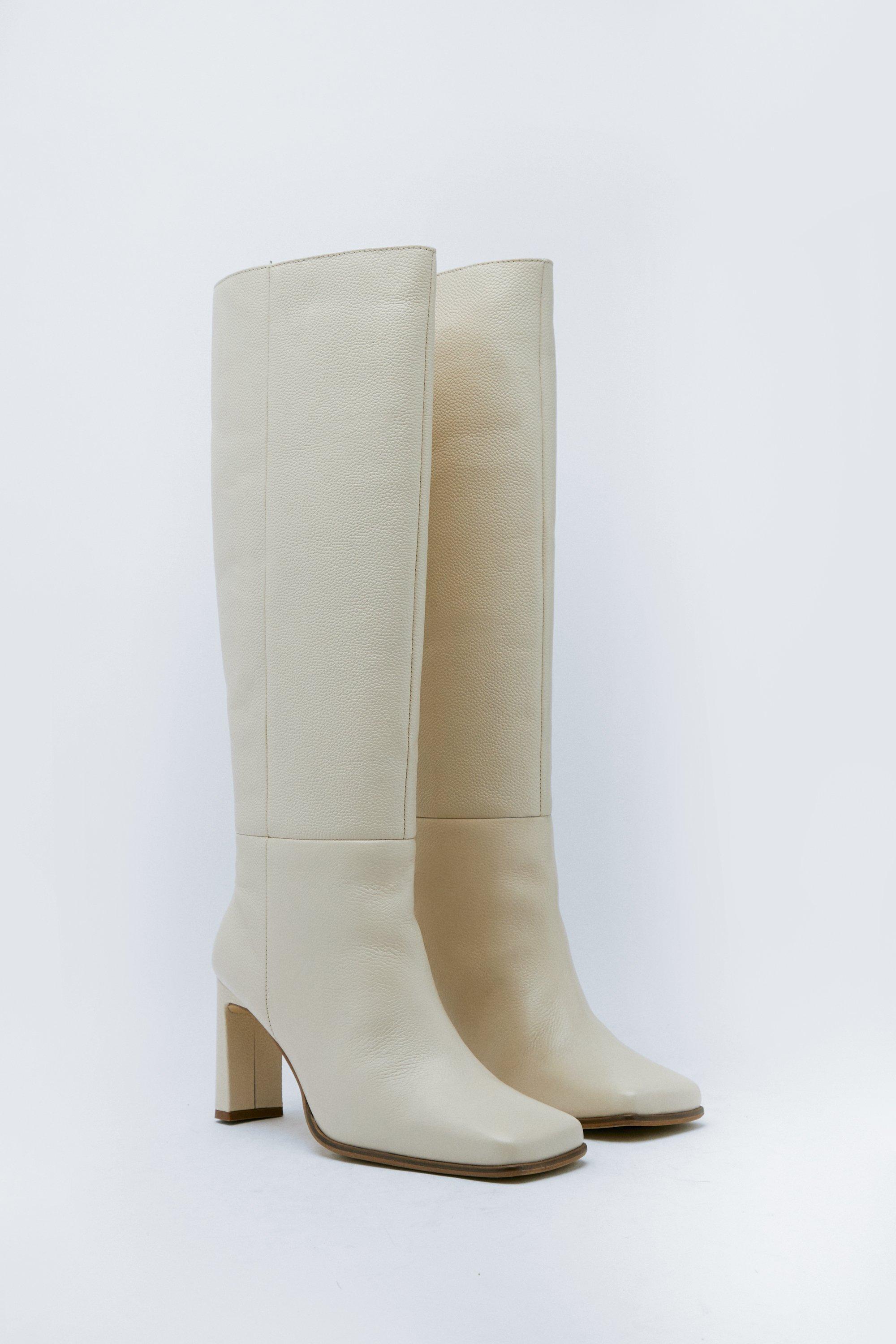 Beige leather best sale knee high boots