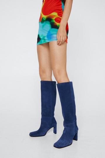Suede Square Toe Knee High Boots blue