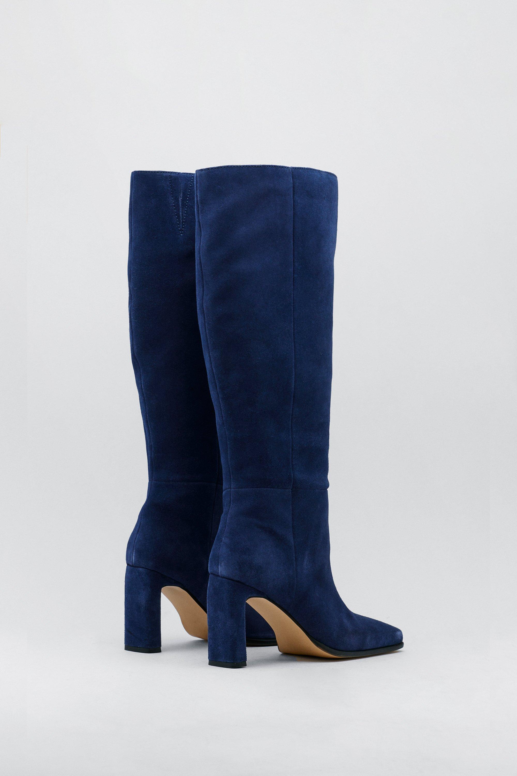 Navy blue suede discount knee high boots