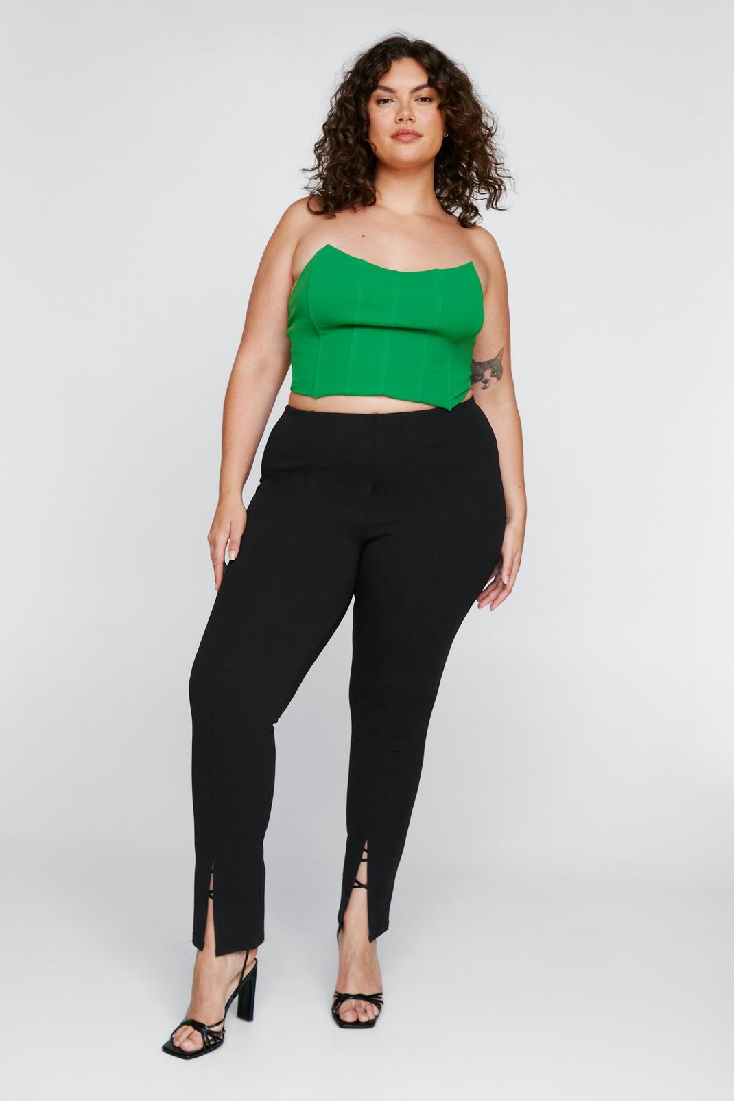 Black Plus Size Straight Leg Trousers With Split image number 1