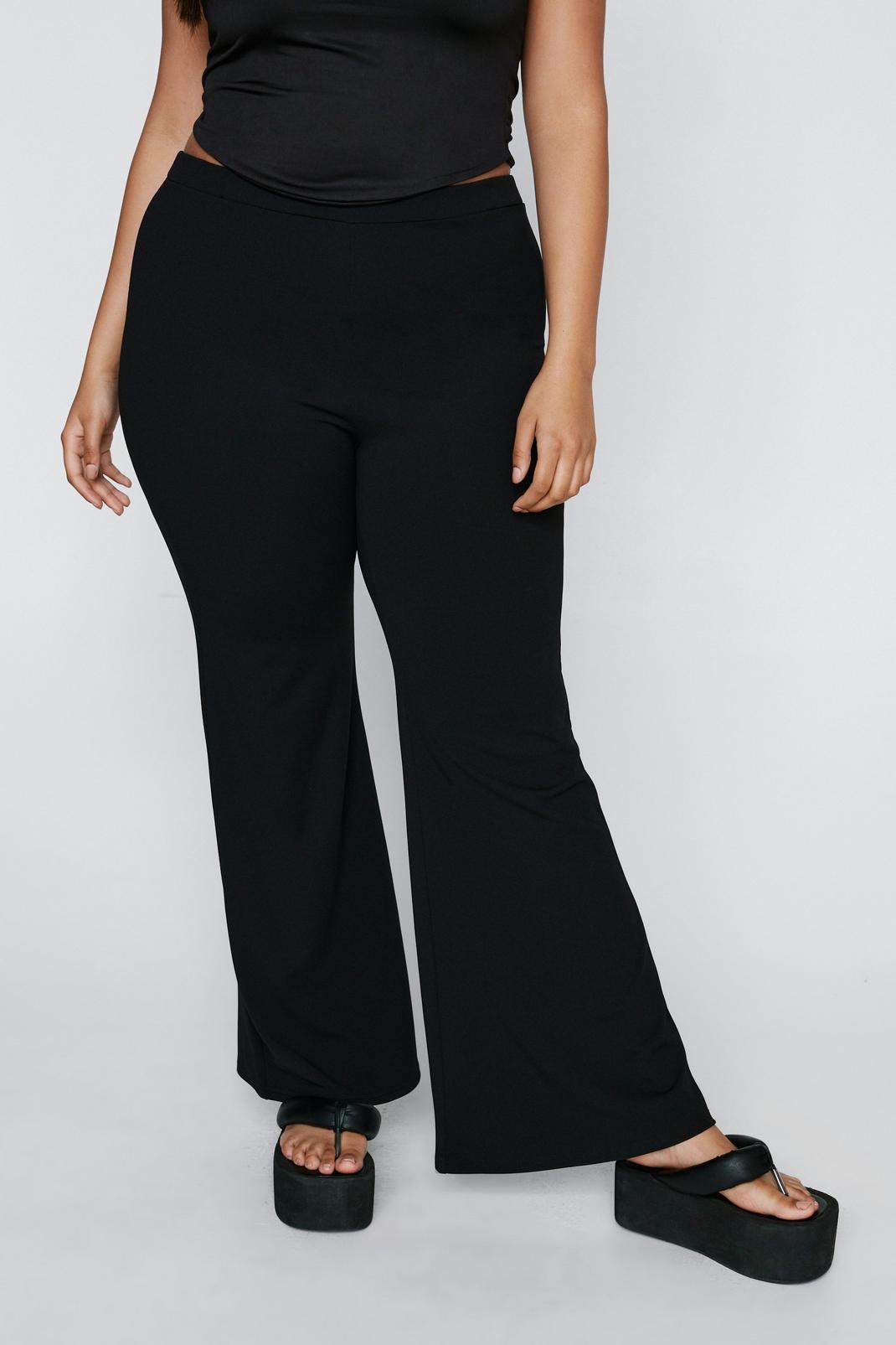 Black Plus Size Scuba Crepe Flared Trousers image number 1