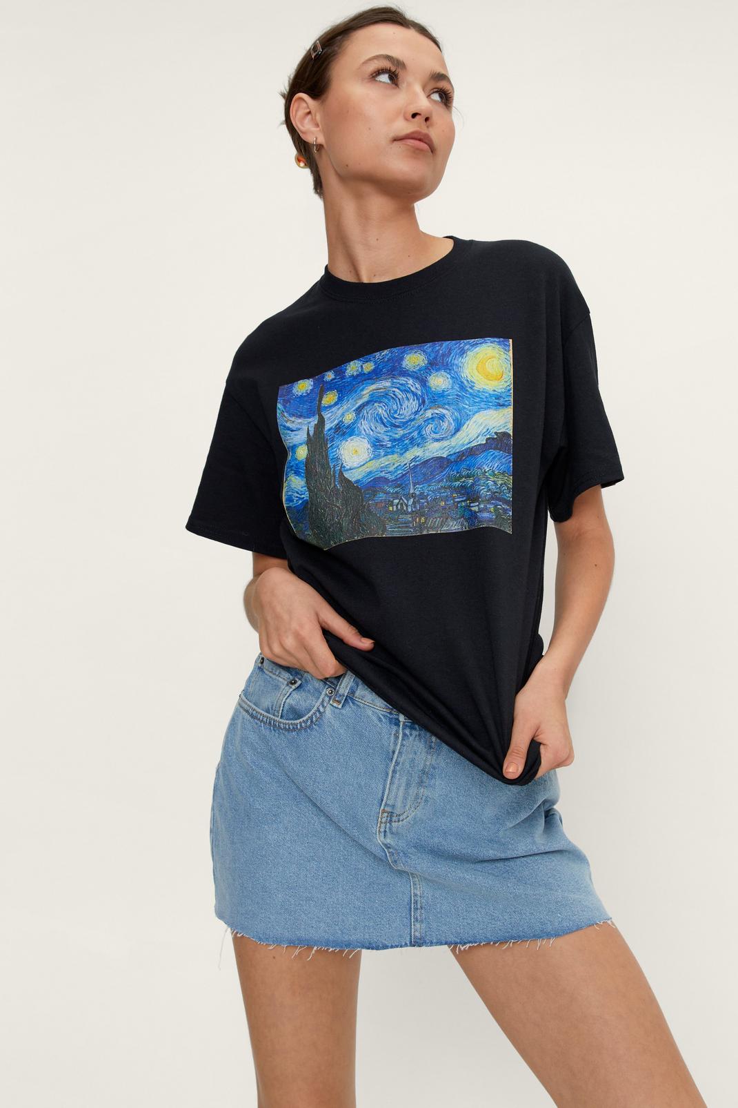 Black Van Gogh Starry Night T-Shirt image number 1