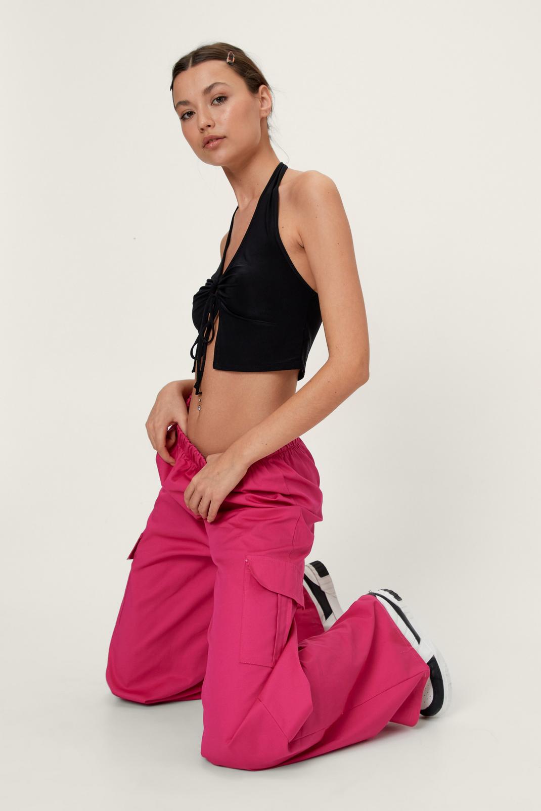 Pantalon cargo large à poches, Hot pink image number 1