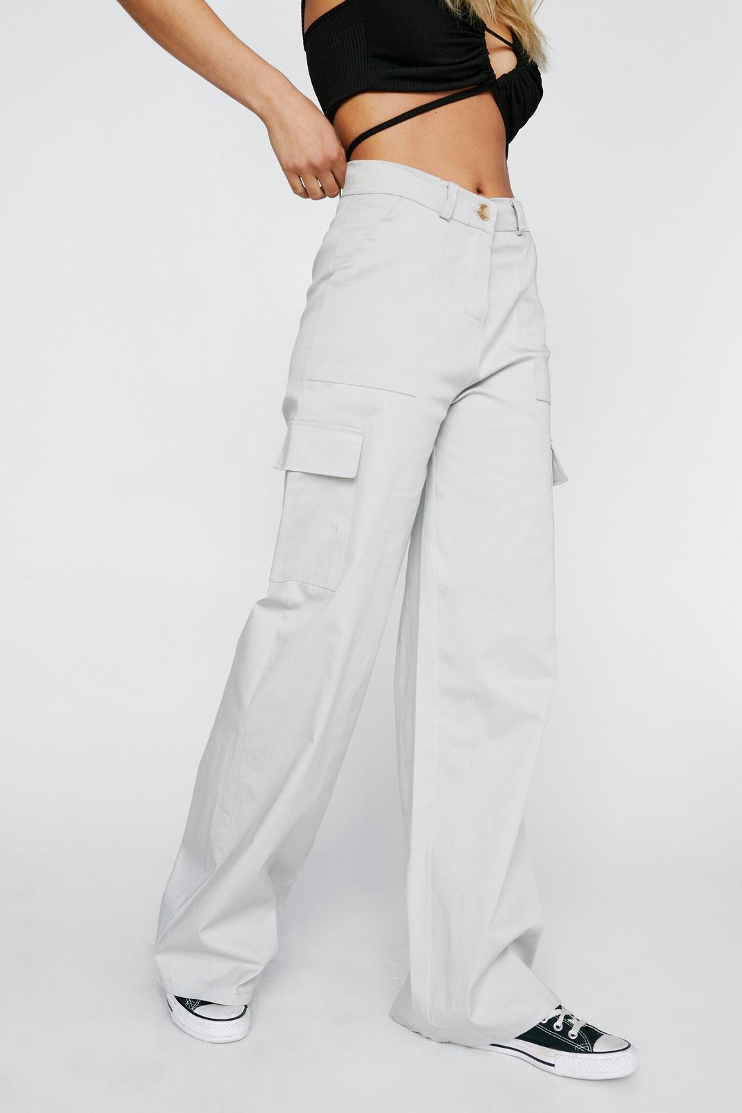 Grey Puddle Wide Leg Pocket Detail Cargo Pants image number 1