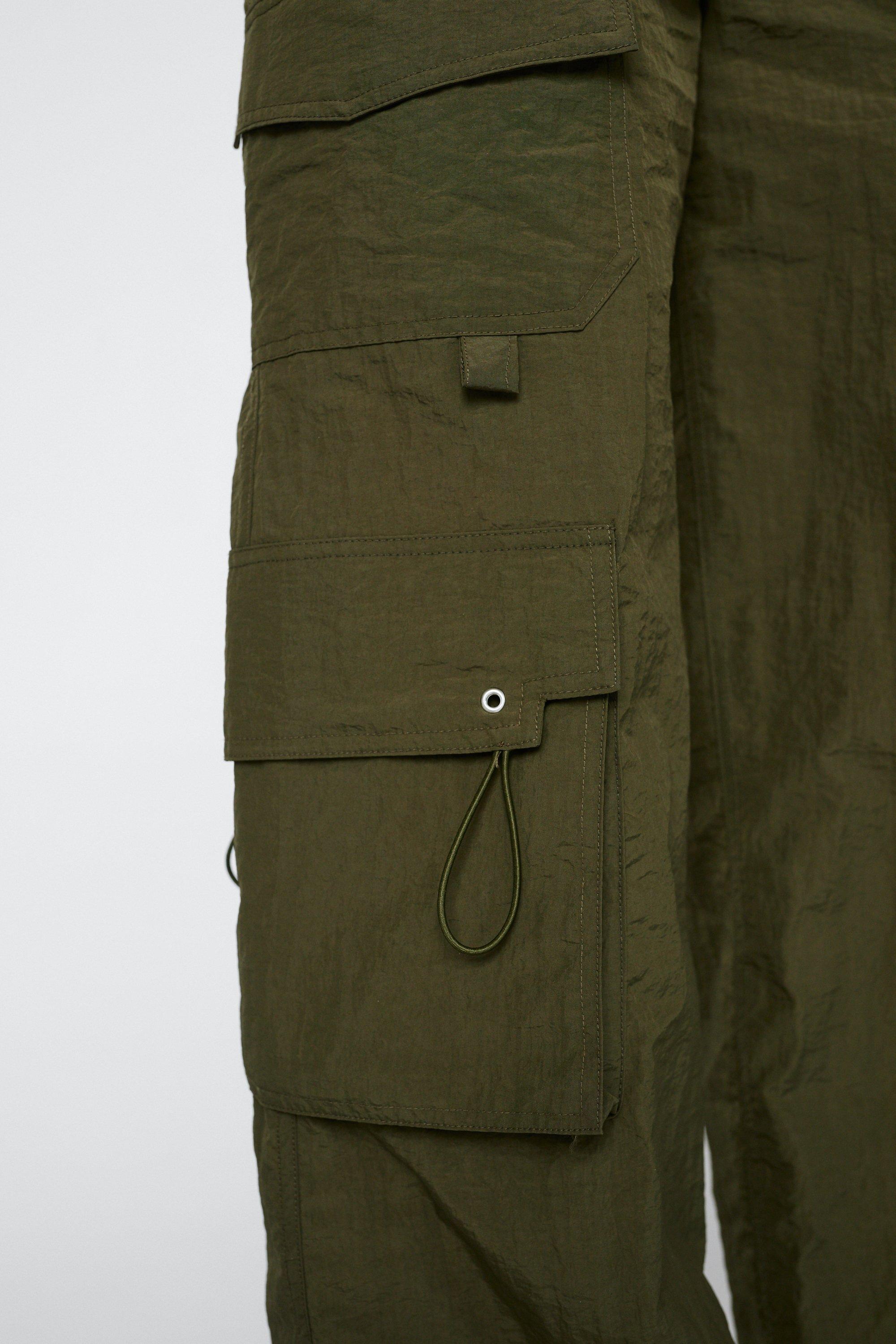 Puddle Wide Leg Pocket Nylon Cargo Pants
