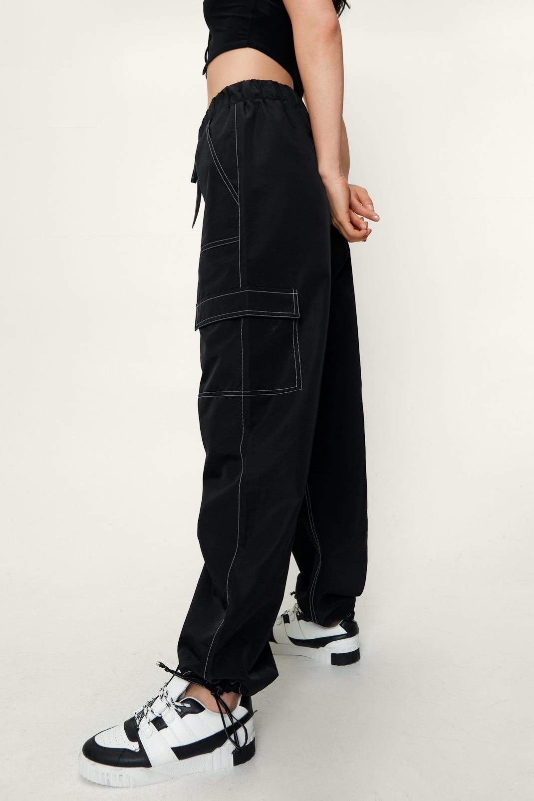 Black Pocket Detail Multi Wear Drawstring Cargo Trousers image number 1
