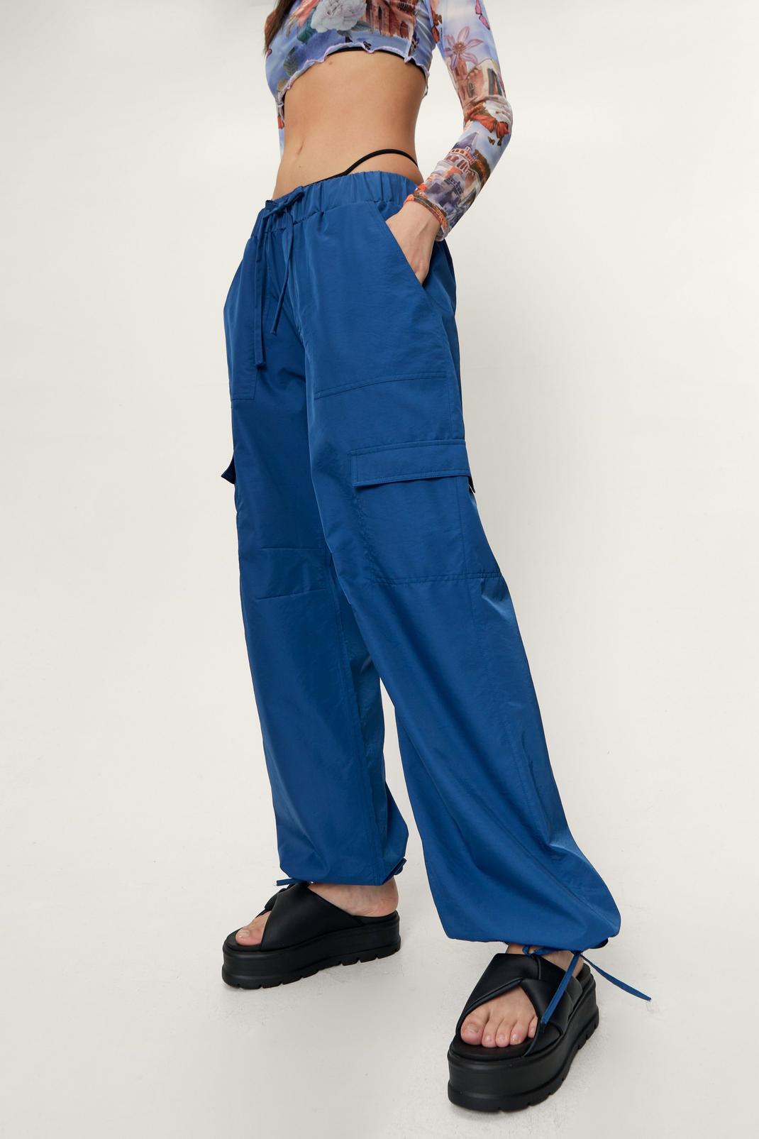 Blue Pocket Detail Multi Wear Drawstring Cargo Pants image number 1