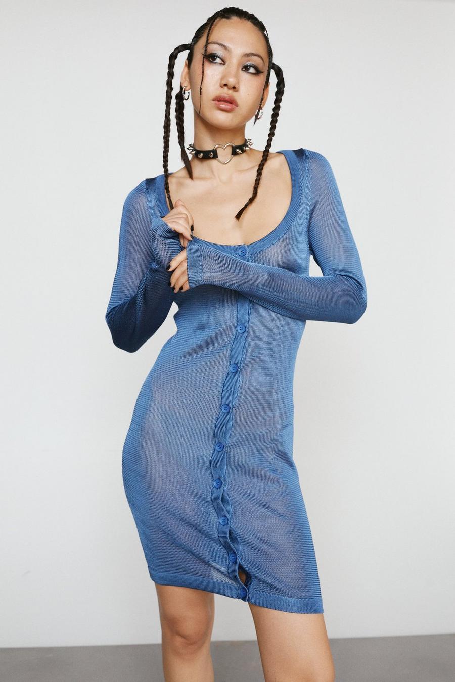 Premium Knit Sheer Stitch Scoop Neck Mini Dress