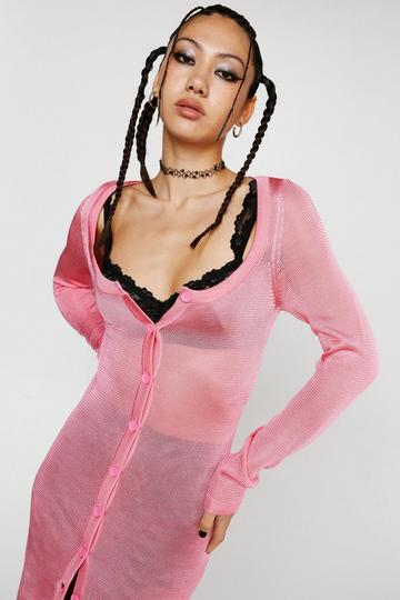 Premium Knit Sheer Stitch Scoop Neck Mini Dress pink