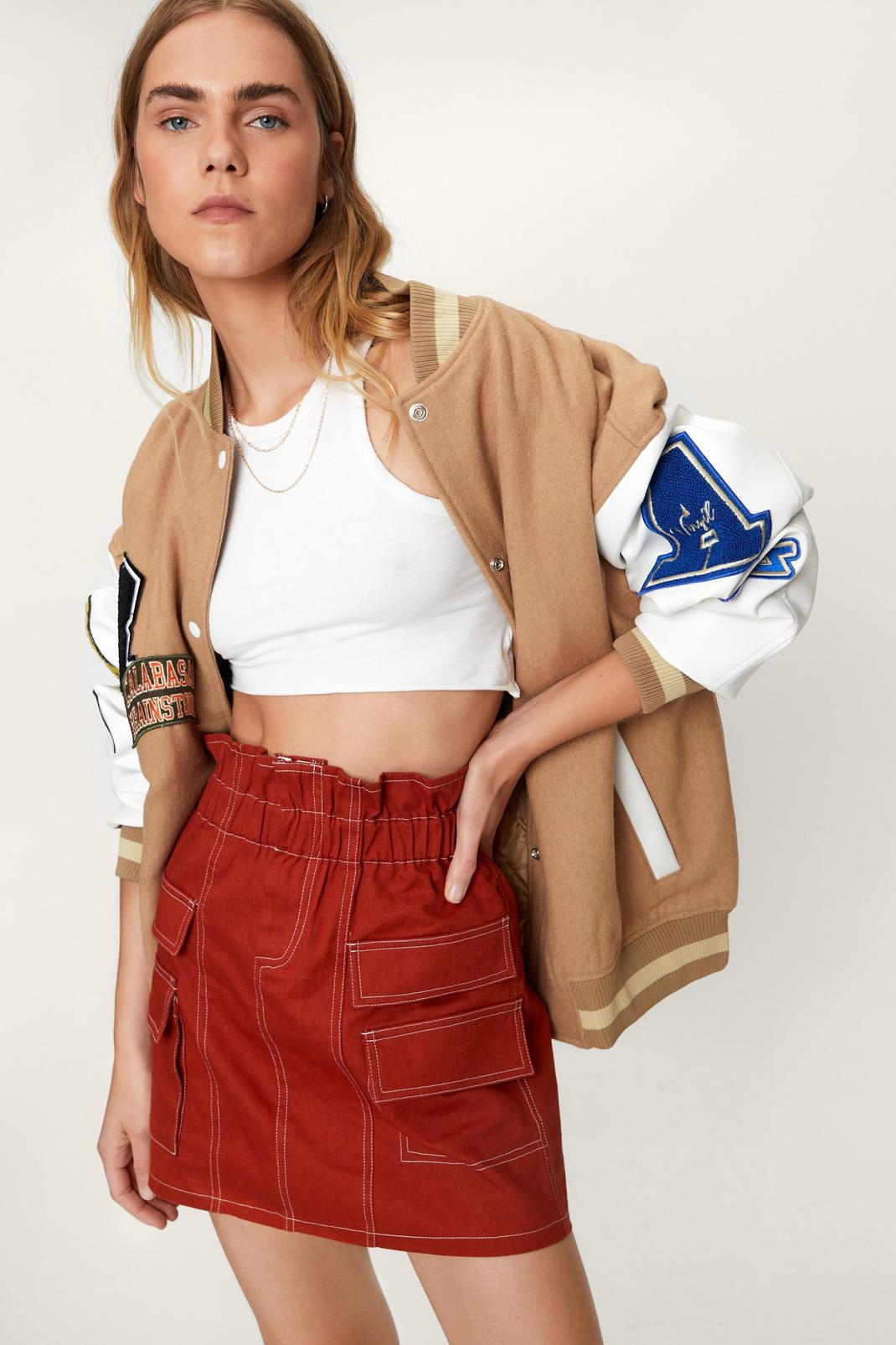 Paperbag Waist Pocket Detail Mini Skirt, 113 image number 1