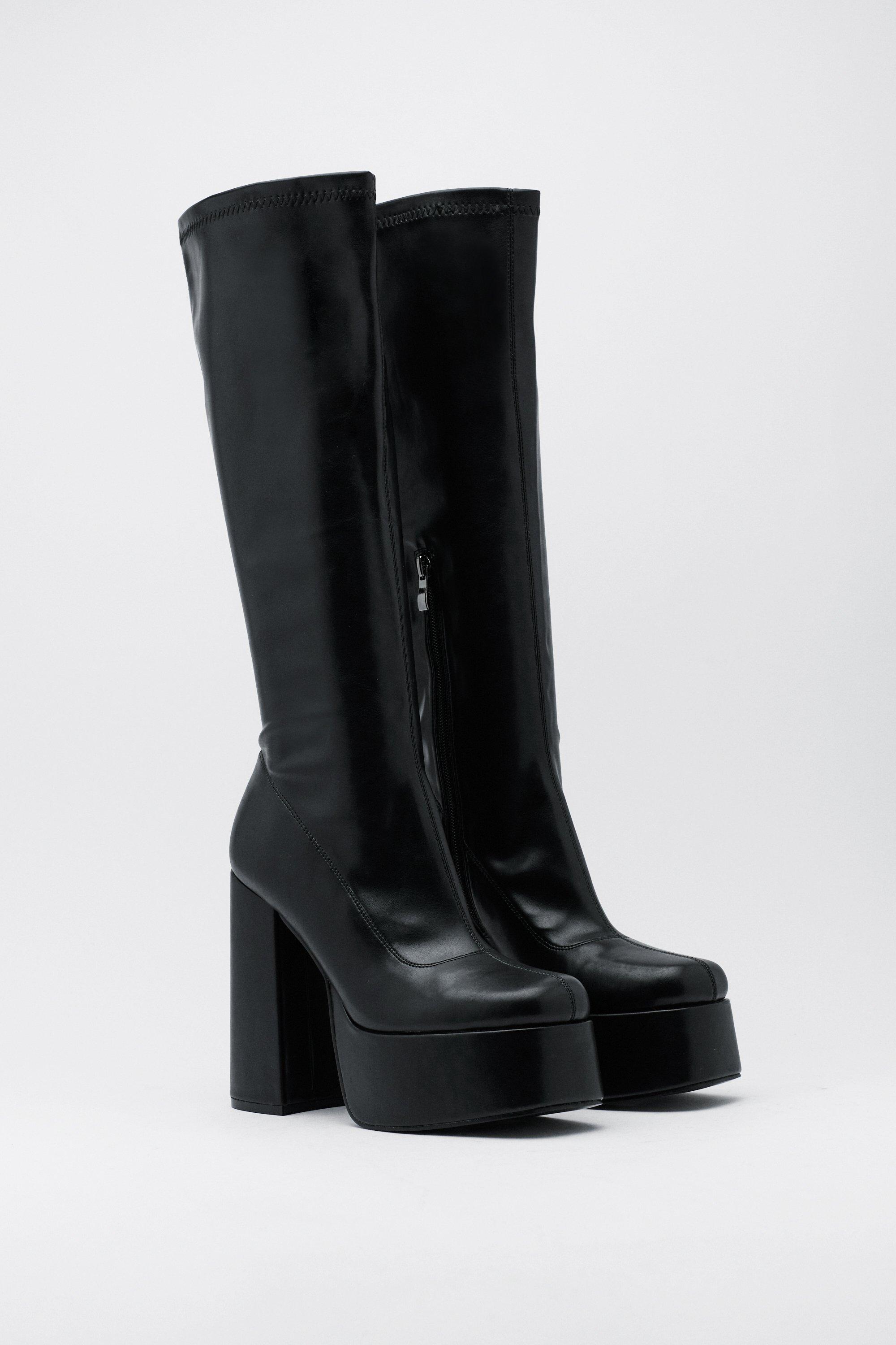 Wide Fit Platform Heel Sock Boots