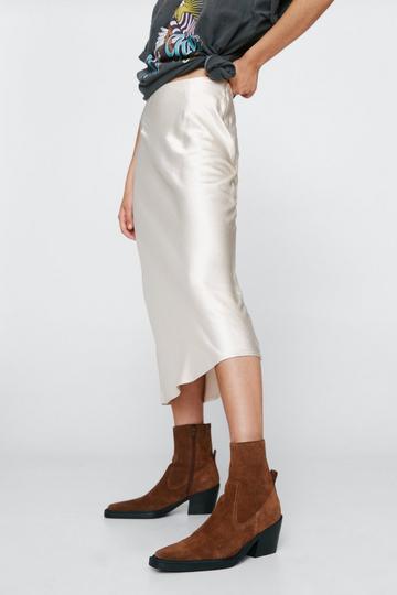 Brown Cowboy Style Faux Suede Ankle Boots