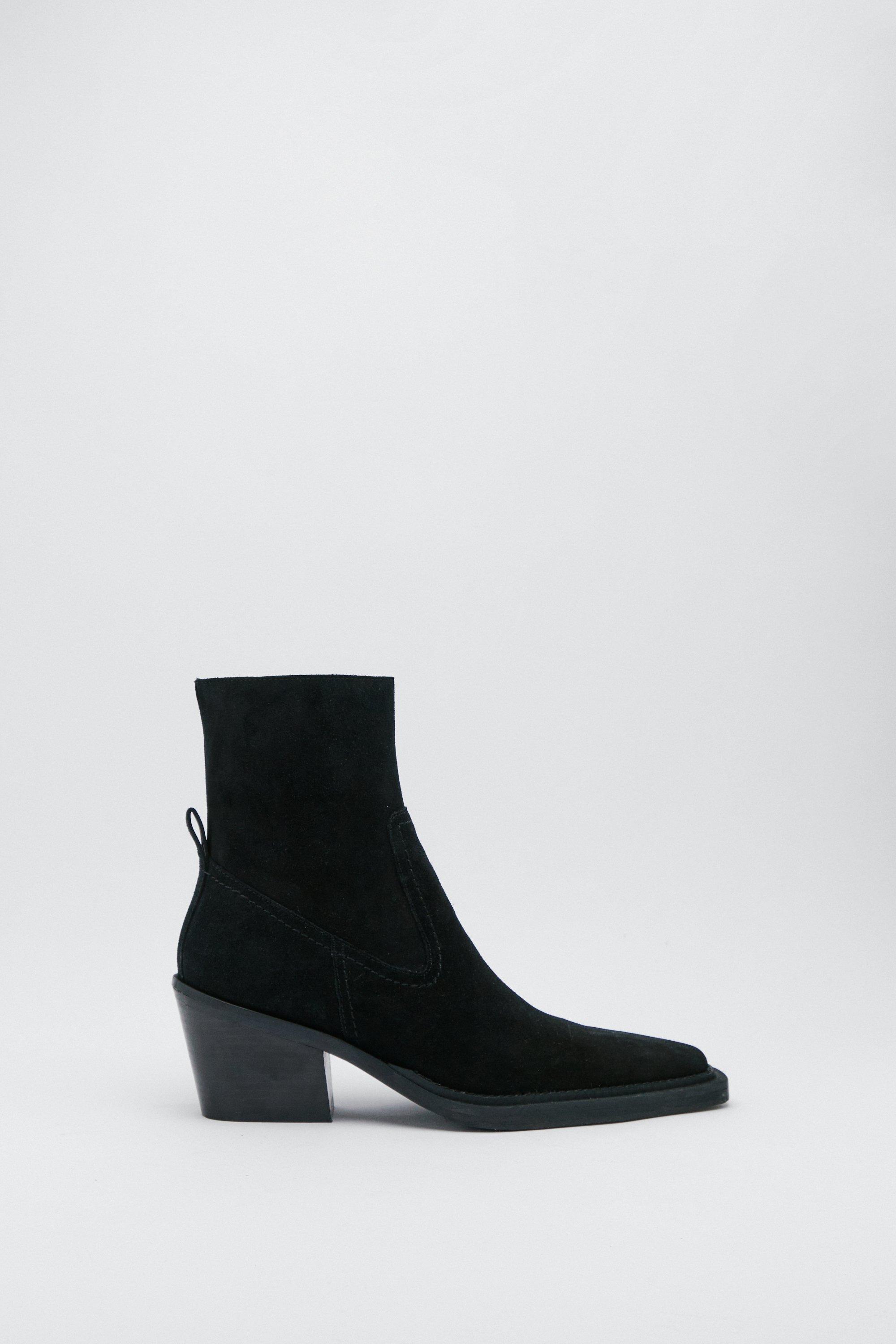 Black suede shop western ankle boots