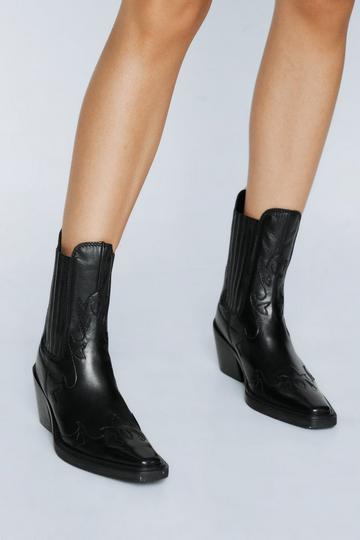 Black Leather Ankle Cowboy Boots