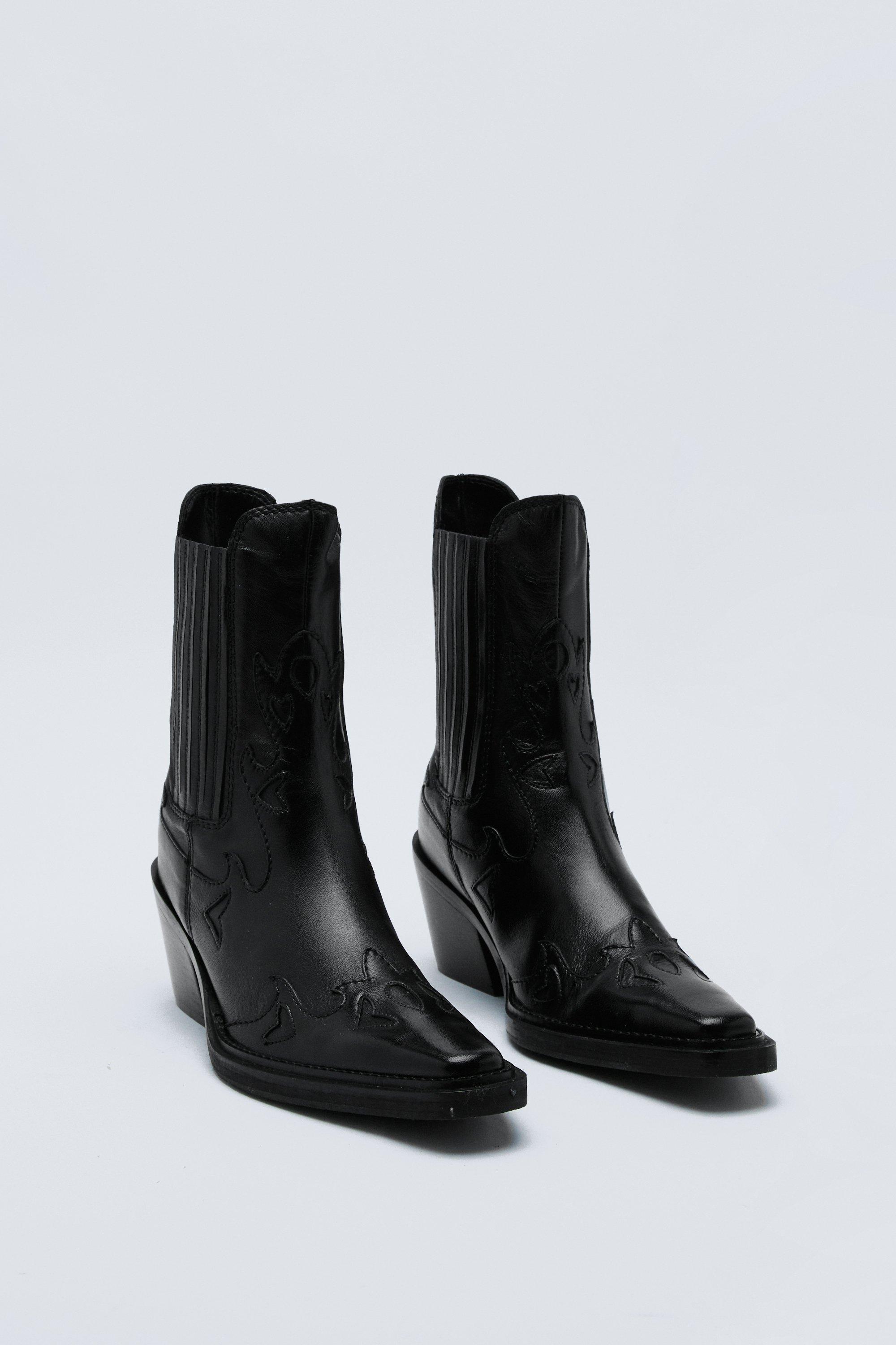 Black leather cowboy ankle hot sale boots