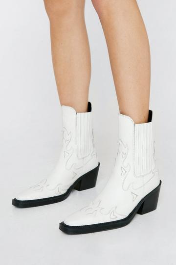 Leather Ankle Western Boots white