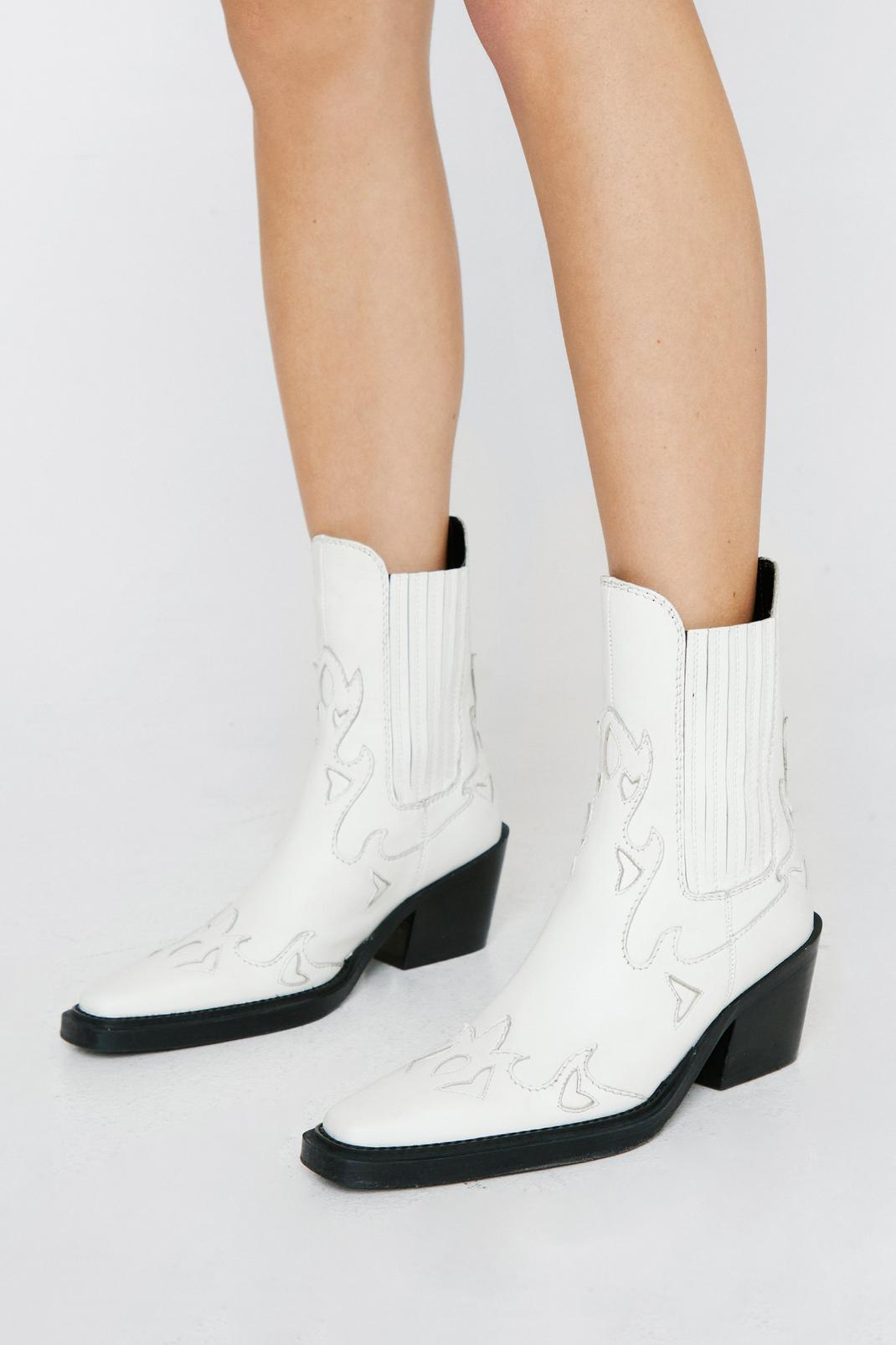 White Leather Ankle Cowboy Boots image number 1