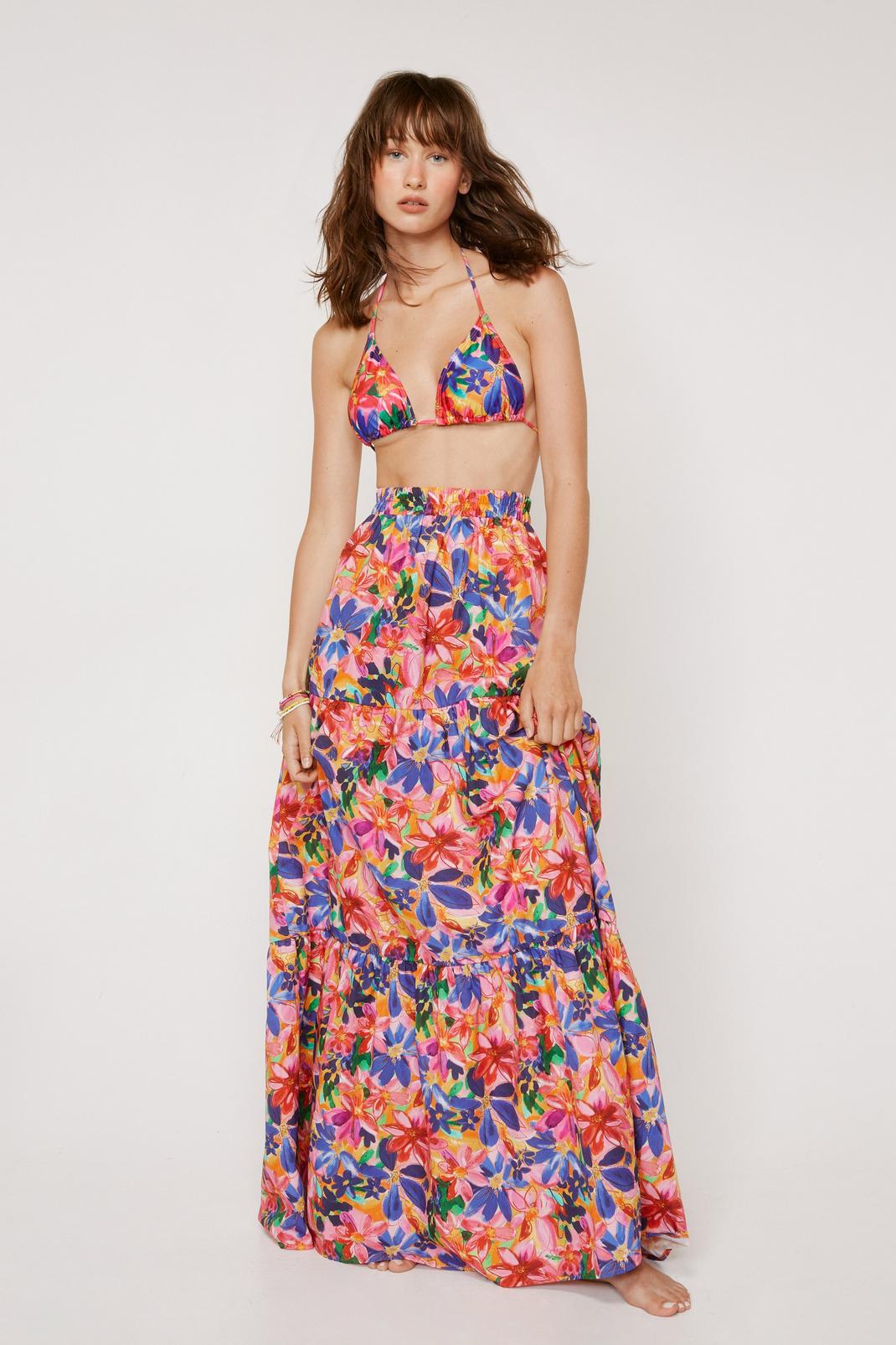 Multi Bright Floral Parachute Maxi Skirt image number 1