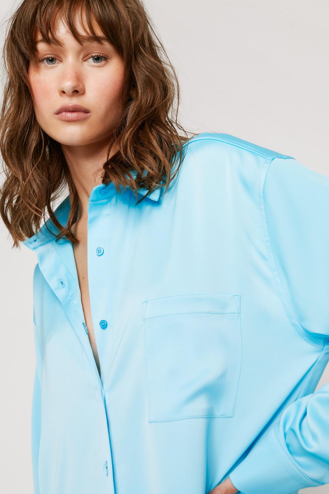 Bright blue Oversized Premium Satin Shirt image number 1