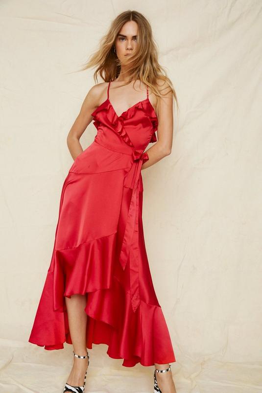 nastygal.com | Satin Ruffle Wrap Maxi Dress