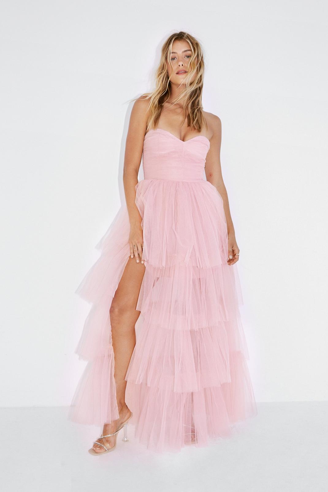 Mink Tiered Tulle Maxi Dress image number 1