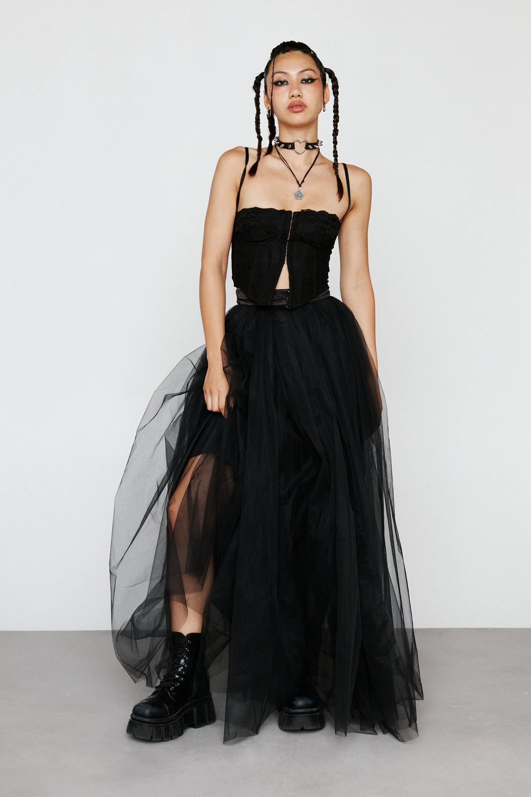 Black Recycled Tulle Maxi Skirt image number 1
