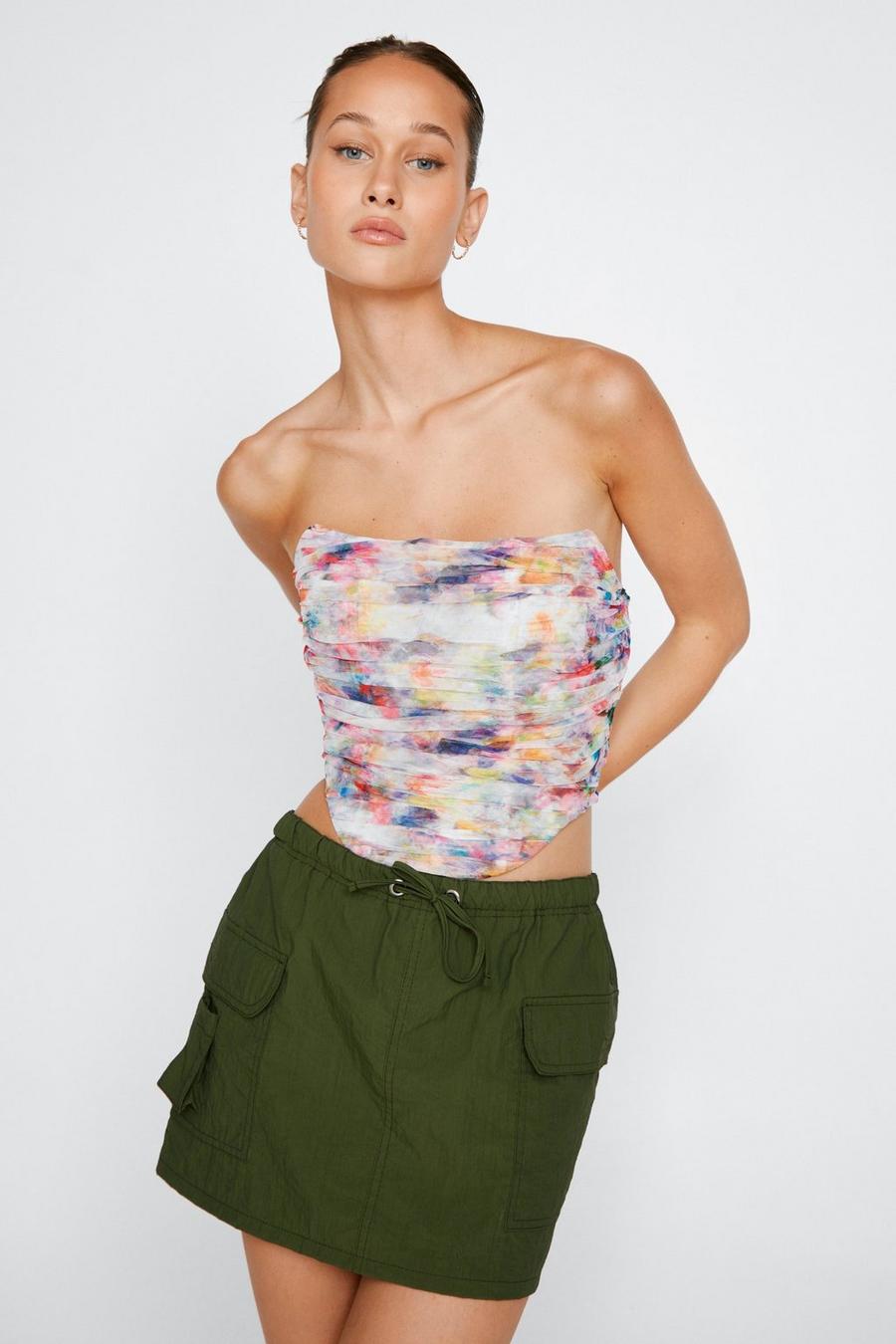 Floral Print Tulle Corset Top